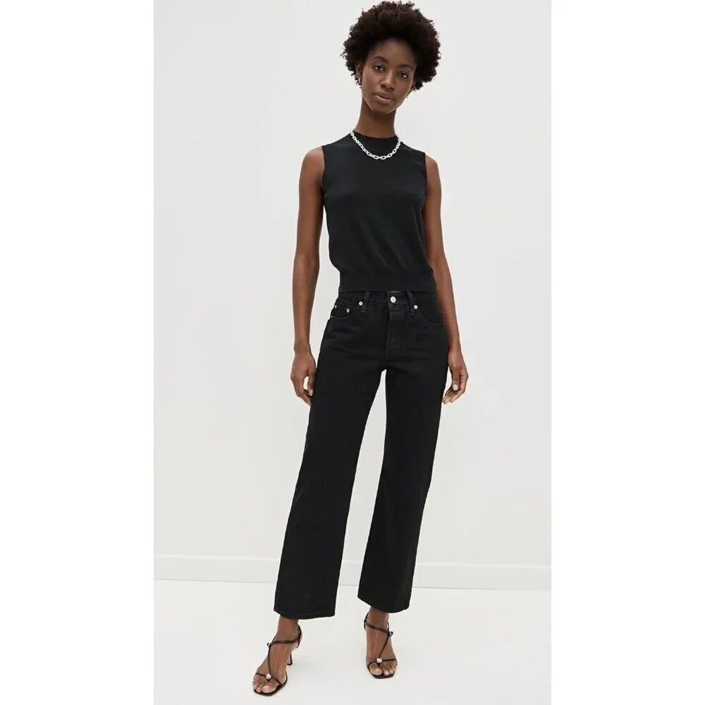 Womens Denim Jeans Cotton Mid-rise Loose Fit Retro Style Casual Wear