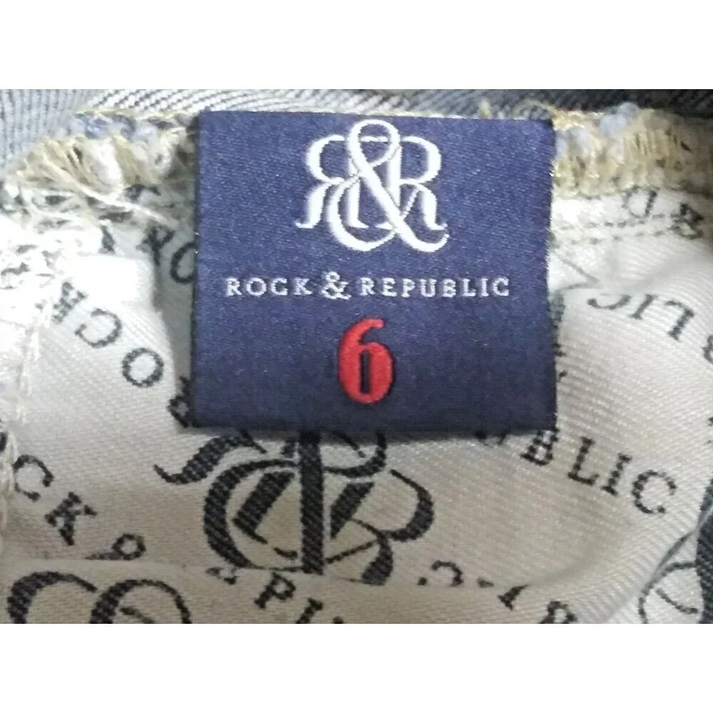 Rock & Republic Kendall Capri Jeans Sz 6 Blue Stretch Denim 32X27 embroidered EC