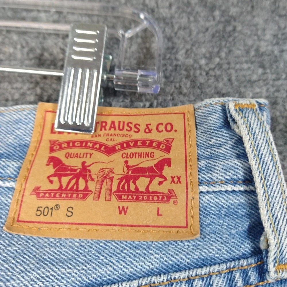 Levis 501 S‎ Skinny Jeans Light Distressed Ripped Button Fly Blue Denim 27x28