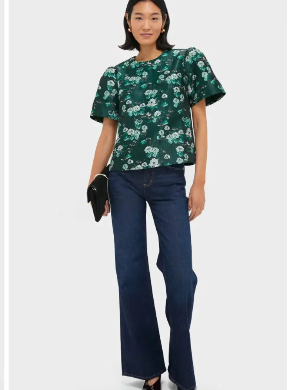 NWT: Pomander Place - Emerald Magnolia Floral Jacquard Lyla Blouse