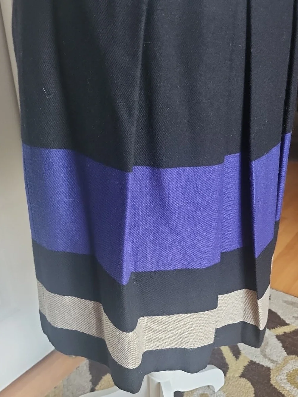 Lela Rose Black, Cobalt Blue & Tan Pleated Women’s Skirt