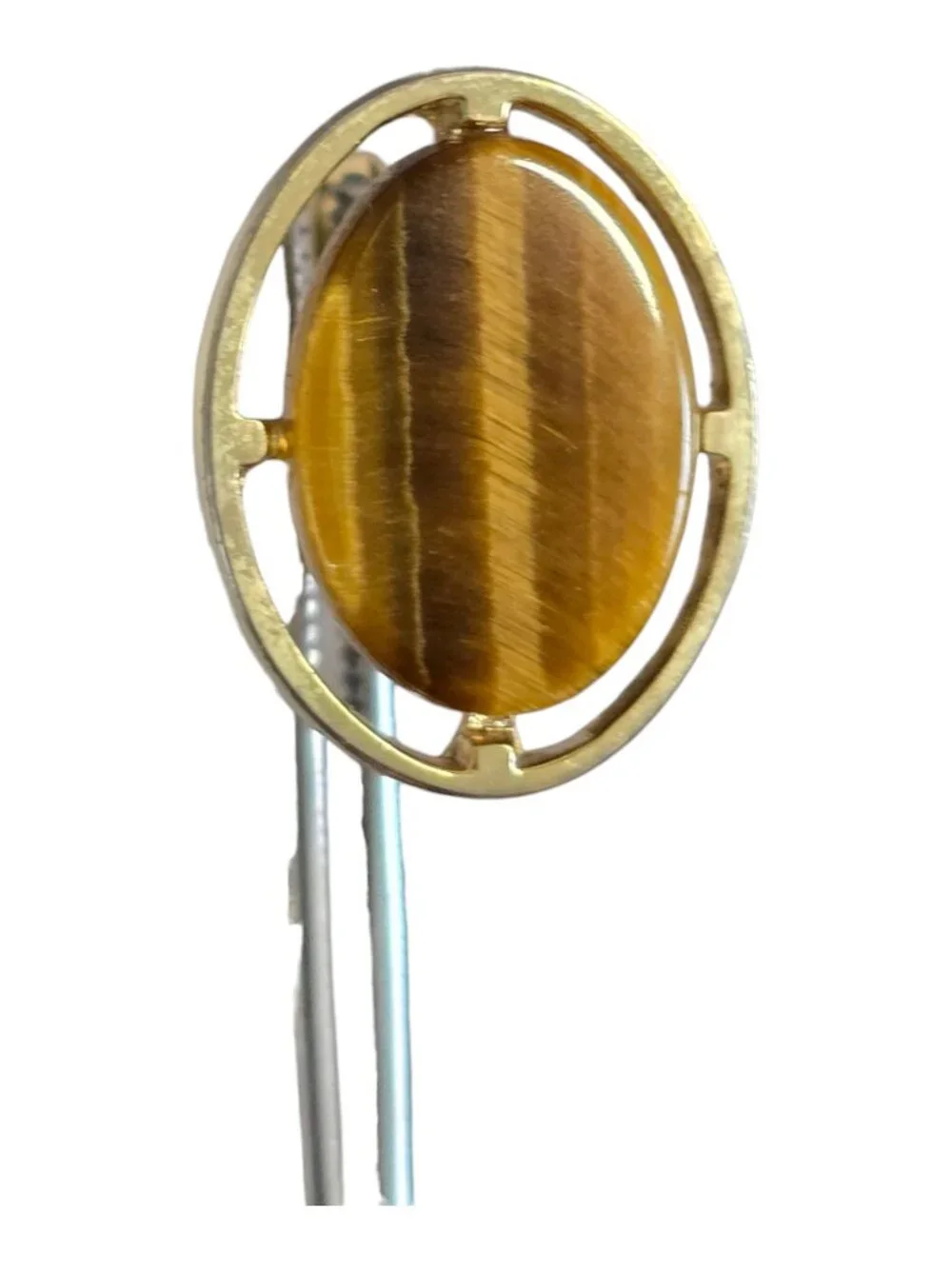 Vintage Foster Gold Tone Oval Cufflinks Tigers Eye Stone w/ Wrap Around Straps