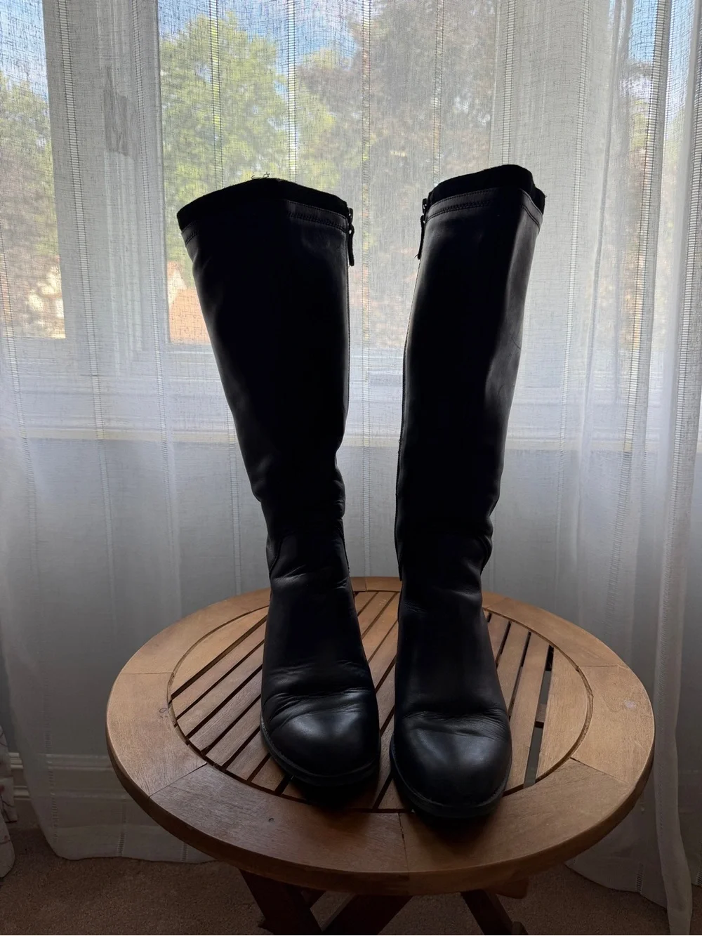 Franco Sarto Black Knee-High back Stretch Leather Boots Wide Calf Size 9