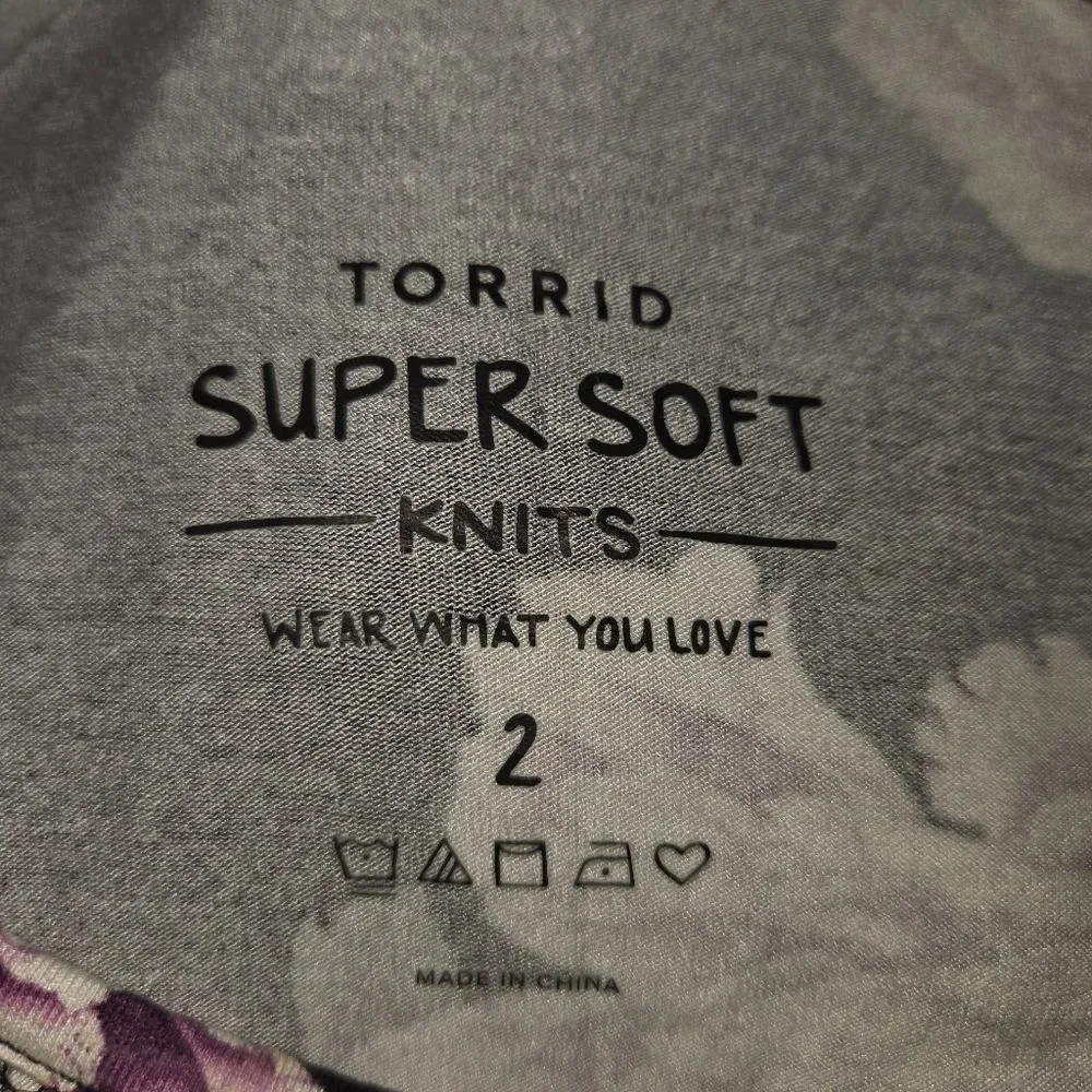 Torrid Super Soft Knits Lace Yoke Floral Crewneck Top Shirt, Size 2 (2X)