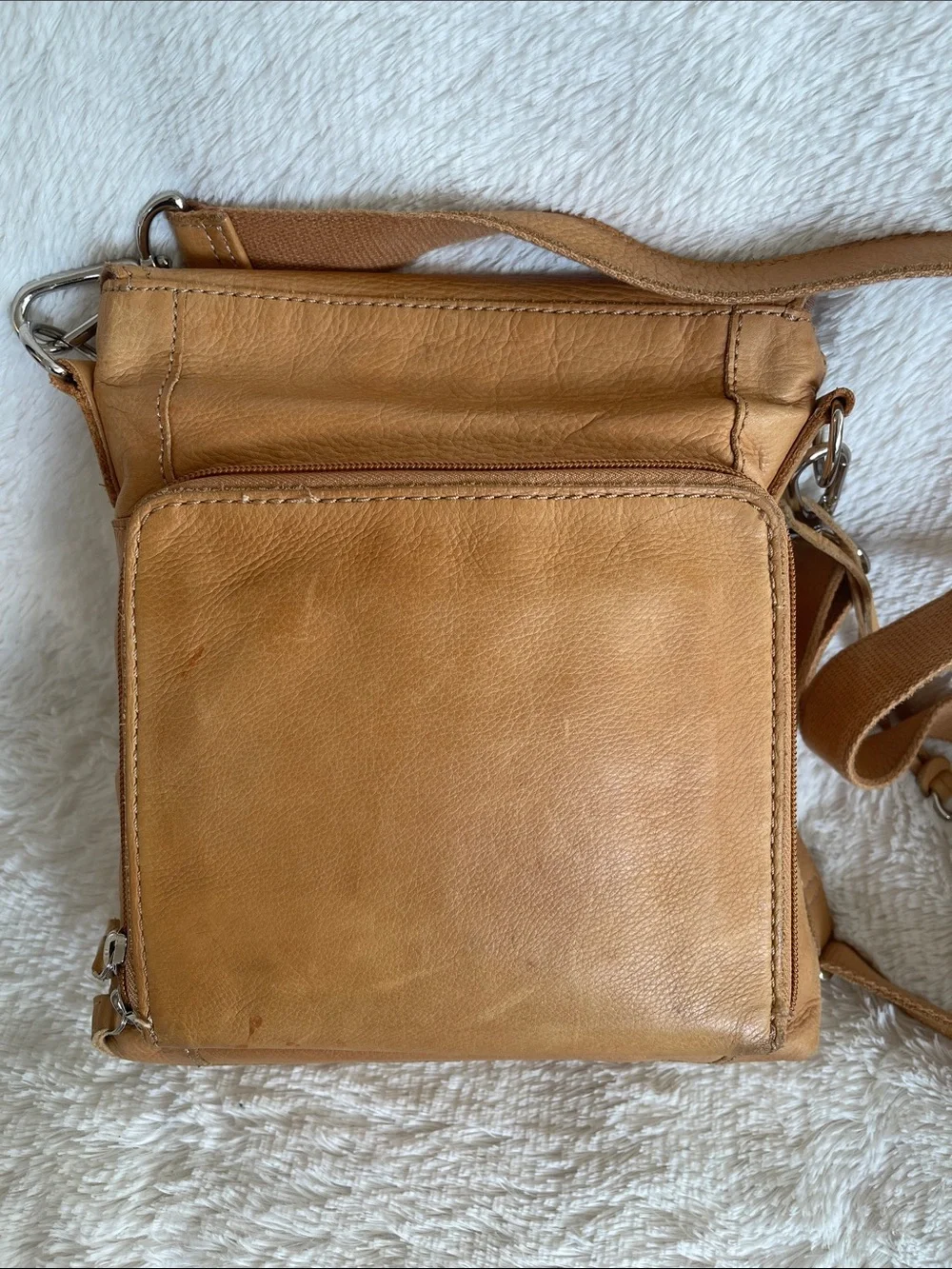 Fossil Tan Camel Organizer Leather Messenger Crossbody Bag