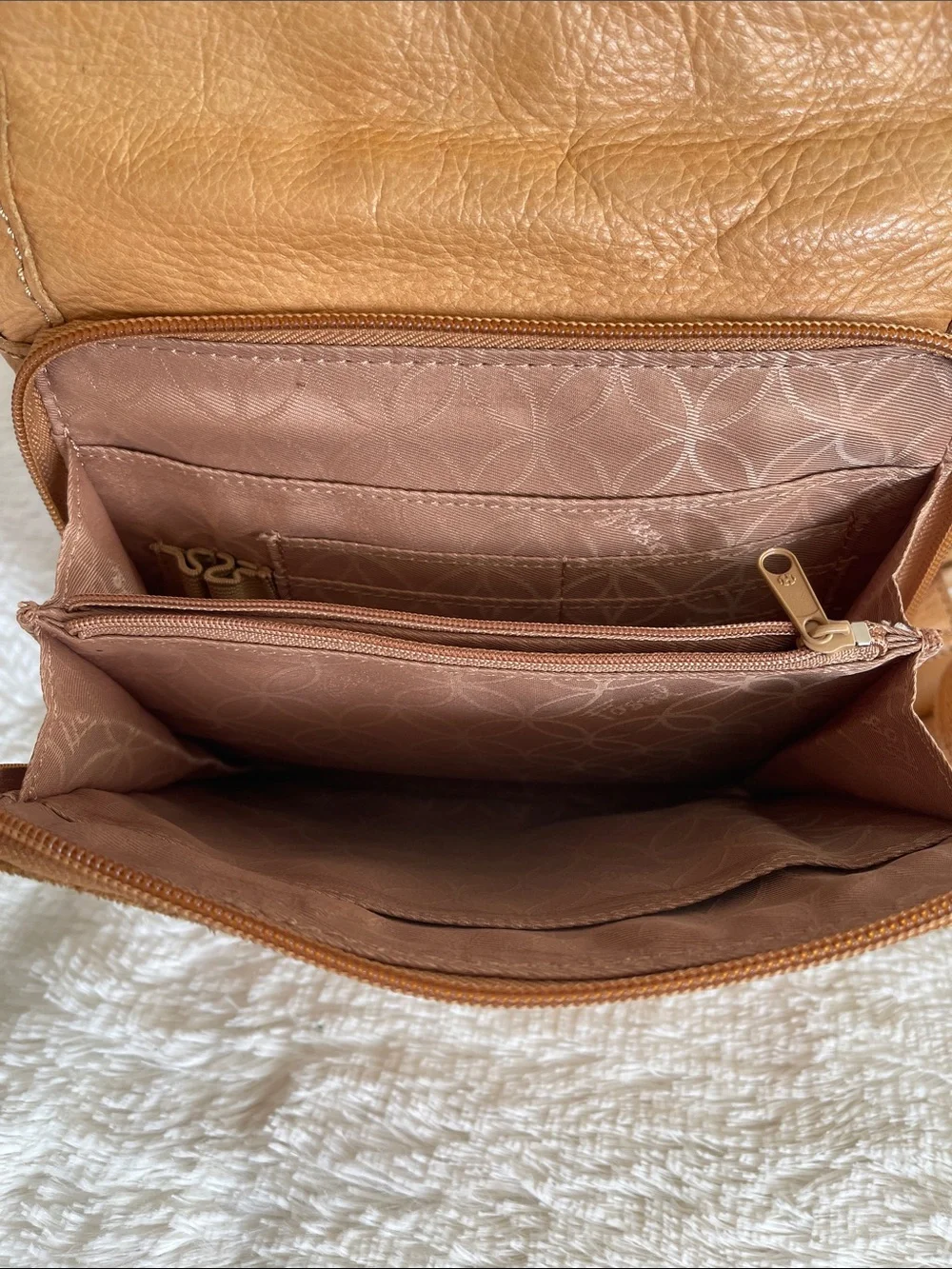 Fossil Tan Camel Organizer Leather Messenger Crossbody Bag