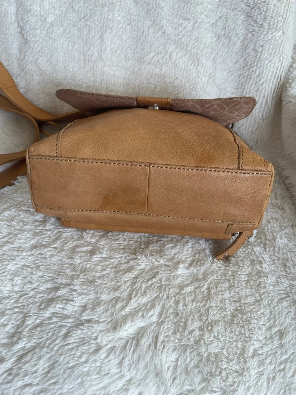Fossil Tan Camel Organizer Leather Messenger Crossbody Bag