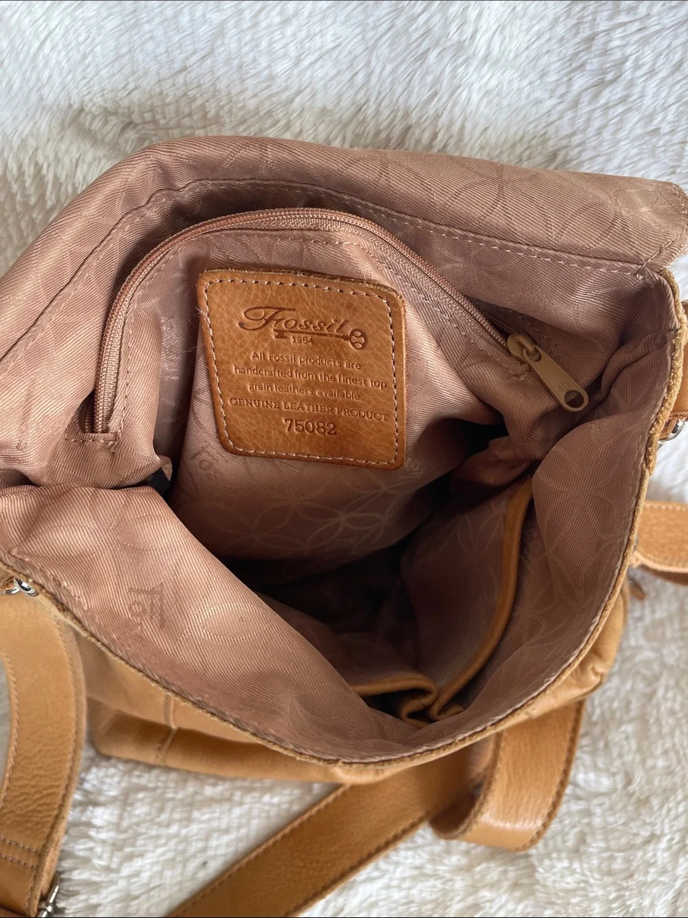 Fossil Tan Camel Organizer Leather Messenger Crossbody Bag
