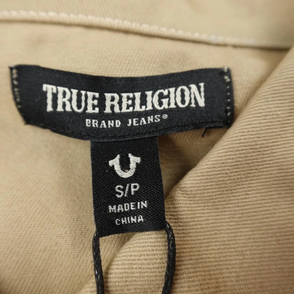 NEW True Religion Jacket Mens S Beige Brown Full Zip Up Twill Bomber Coat Casual