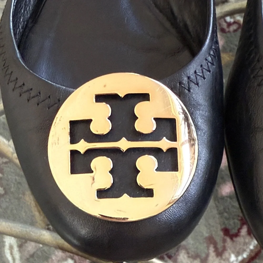 Tory Burch Gorgeous Black Flats with Gold Emblem
