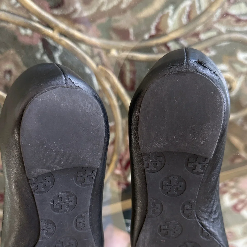 Tory Burch Gorgeous Black Flats with Gold Emblem
