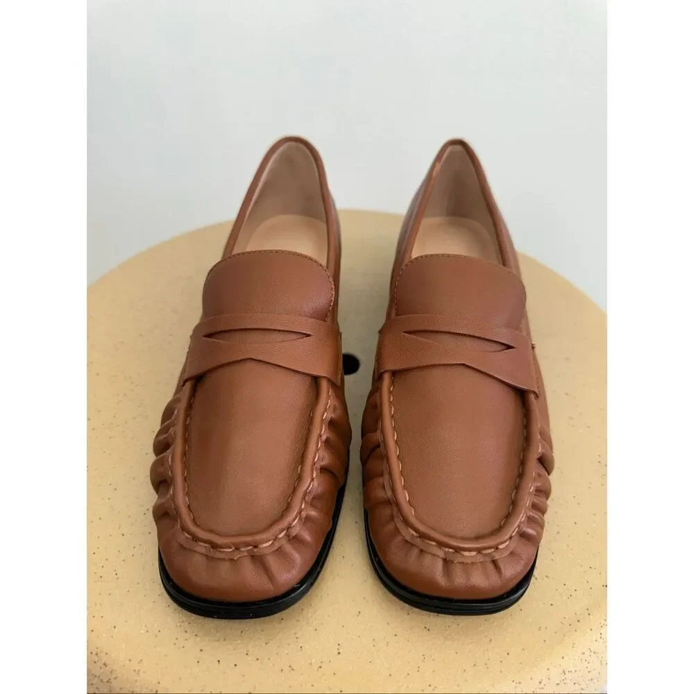 J. Crew Women’s Cognac Brown Leather Maison Ruched Slip In Loafers