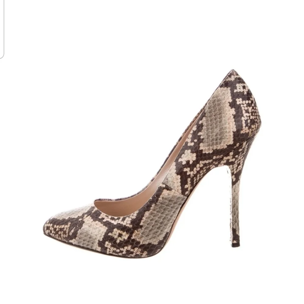 Tan snakeskin stiletto heels