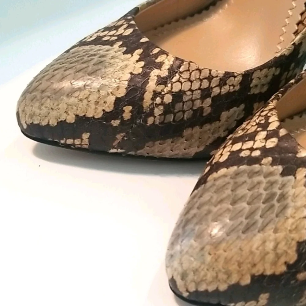 Tan snakeskin stiletto heels