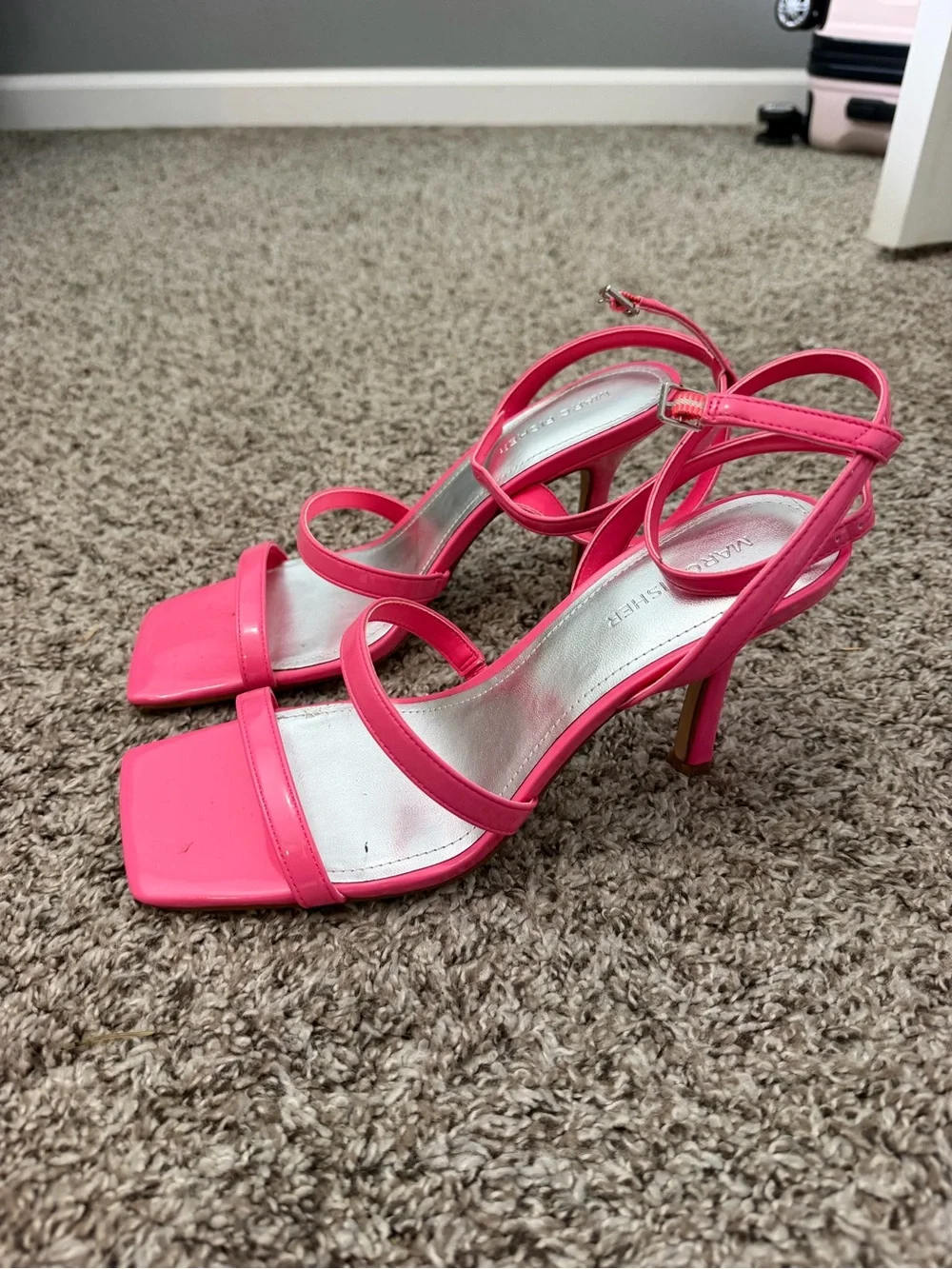 Marc Fisher Hot Pink Strappy Square-Toe High Heel Sandals