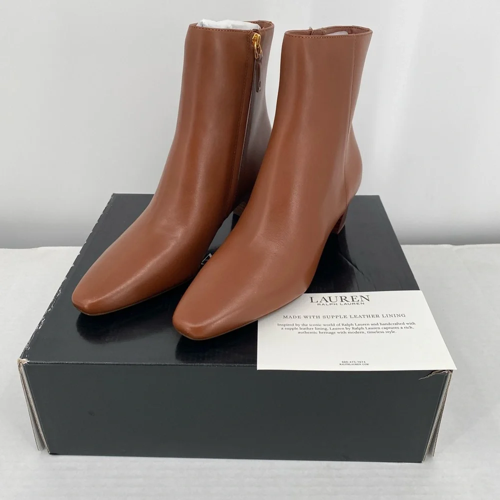 Lauren Ralph Lauren Willa Burnished  Leather Booties. Ankle Boots Tan Size 10B