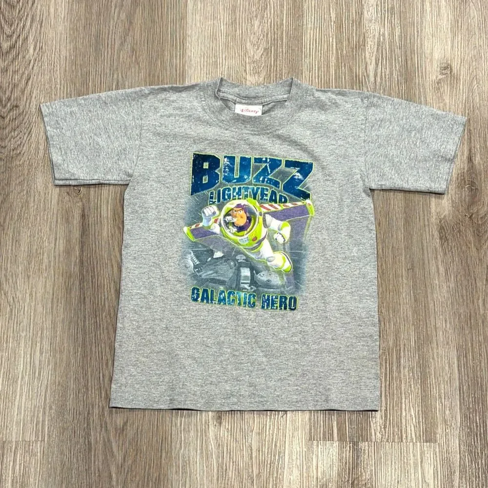 RARE Vintage 90s 00s Disney Buzz Lightyear Galactic Hero Youth Sz XS Grey Grail