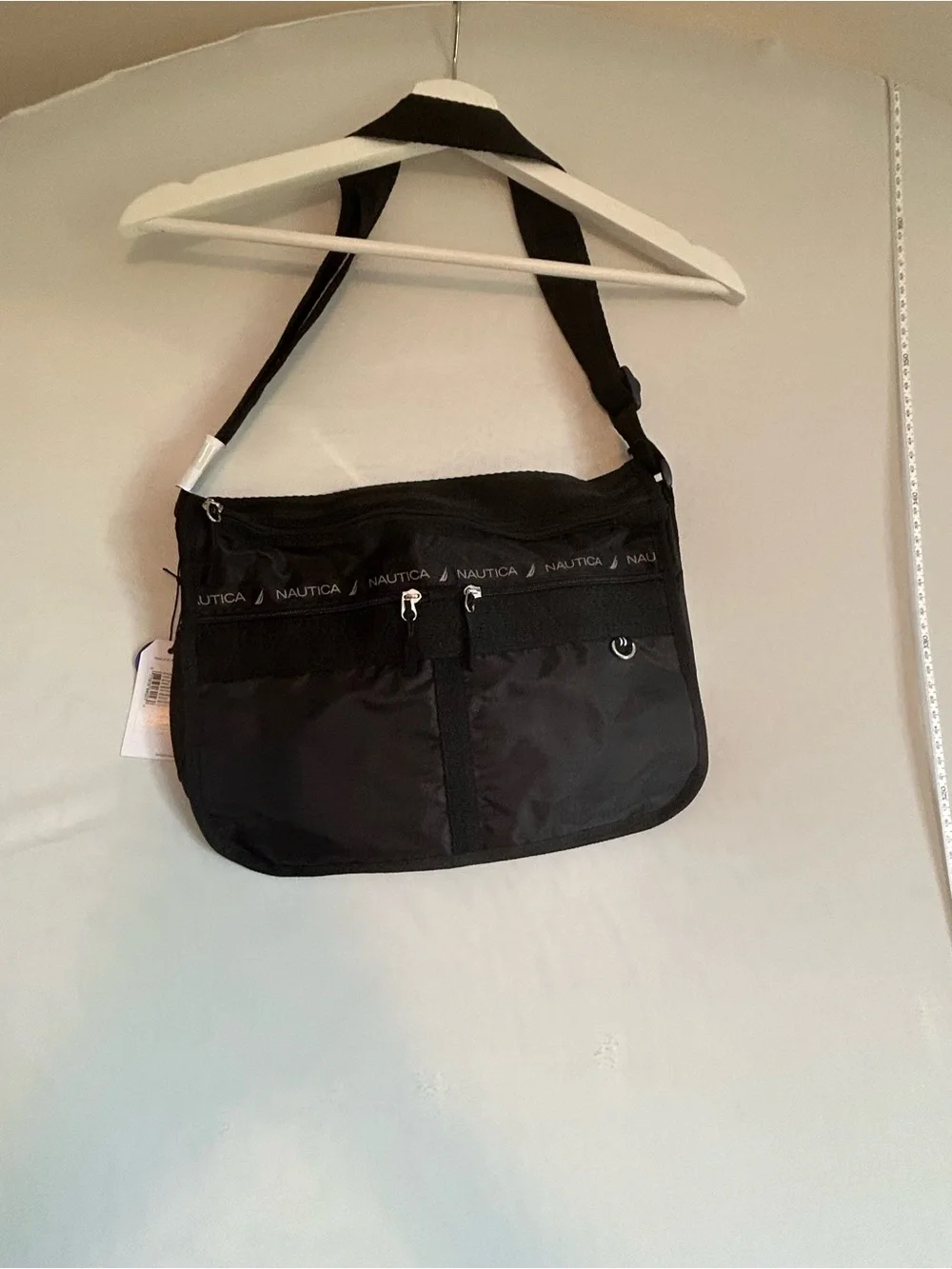 Nautica Black Men's Crossbody Messenger Bag with Logo Trim