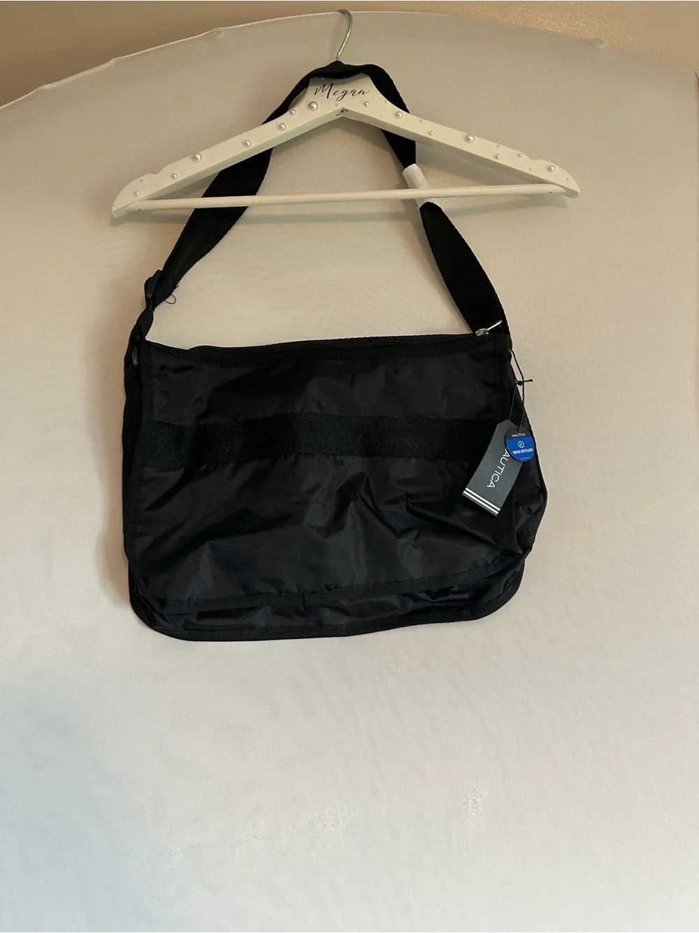 Nautica Black Men's Crossbody Messenger Bag with Logo Trim