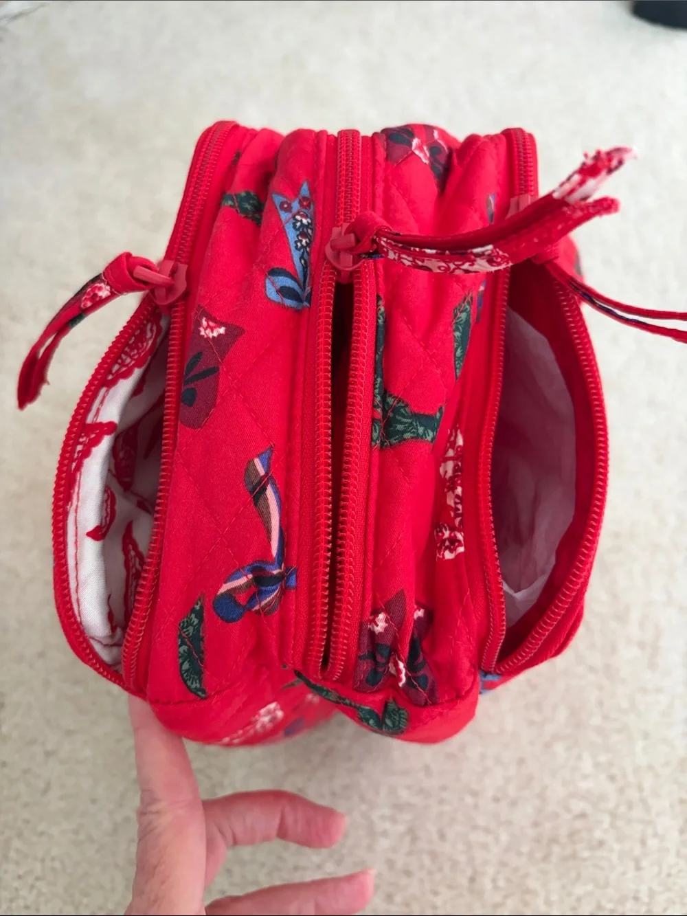 Vera Bradley Red Quilted Cosmetic Case with Bow Print