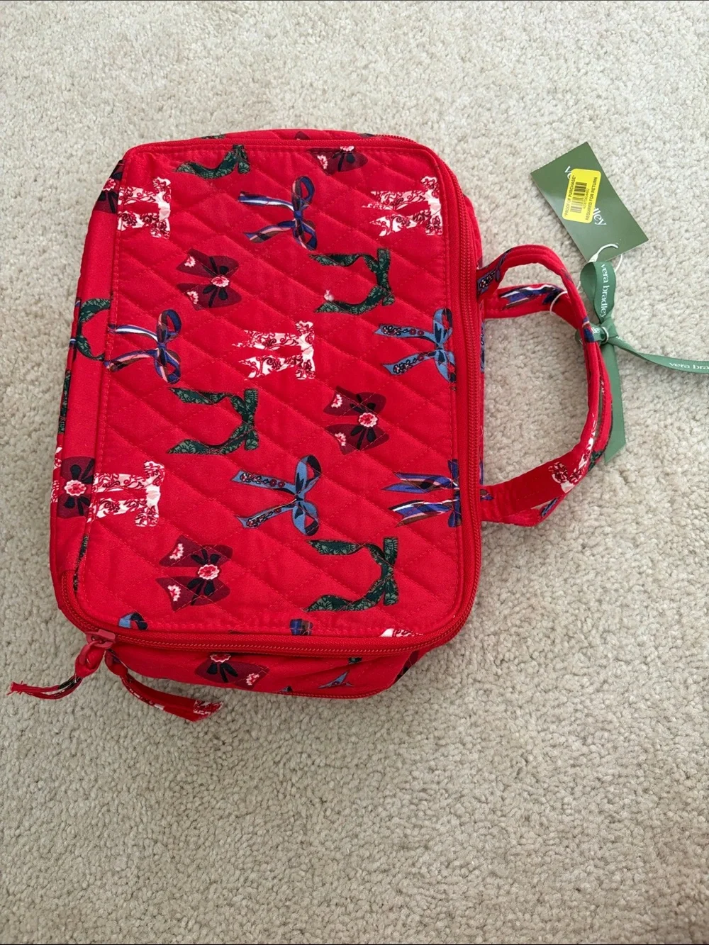 Vera Bradley Red Quilted Cosmetic Case with Bow Print