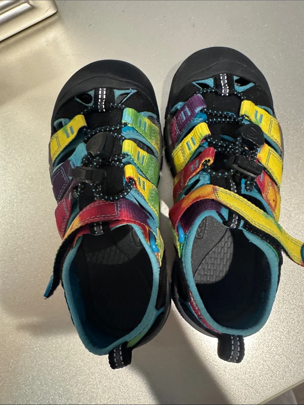 Worn ONCE Keen Tie Dye Kids Rainbow Strappy Sandals outdoor shoes