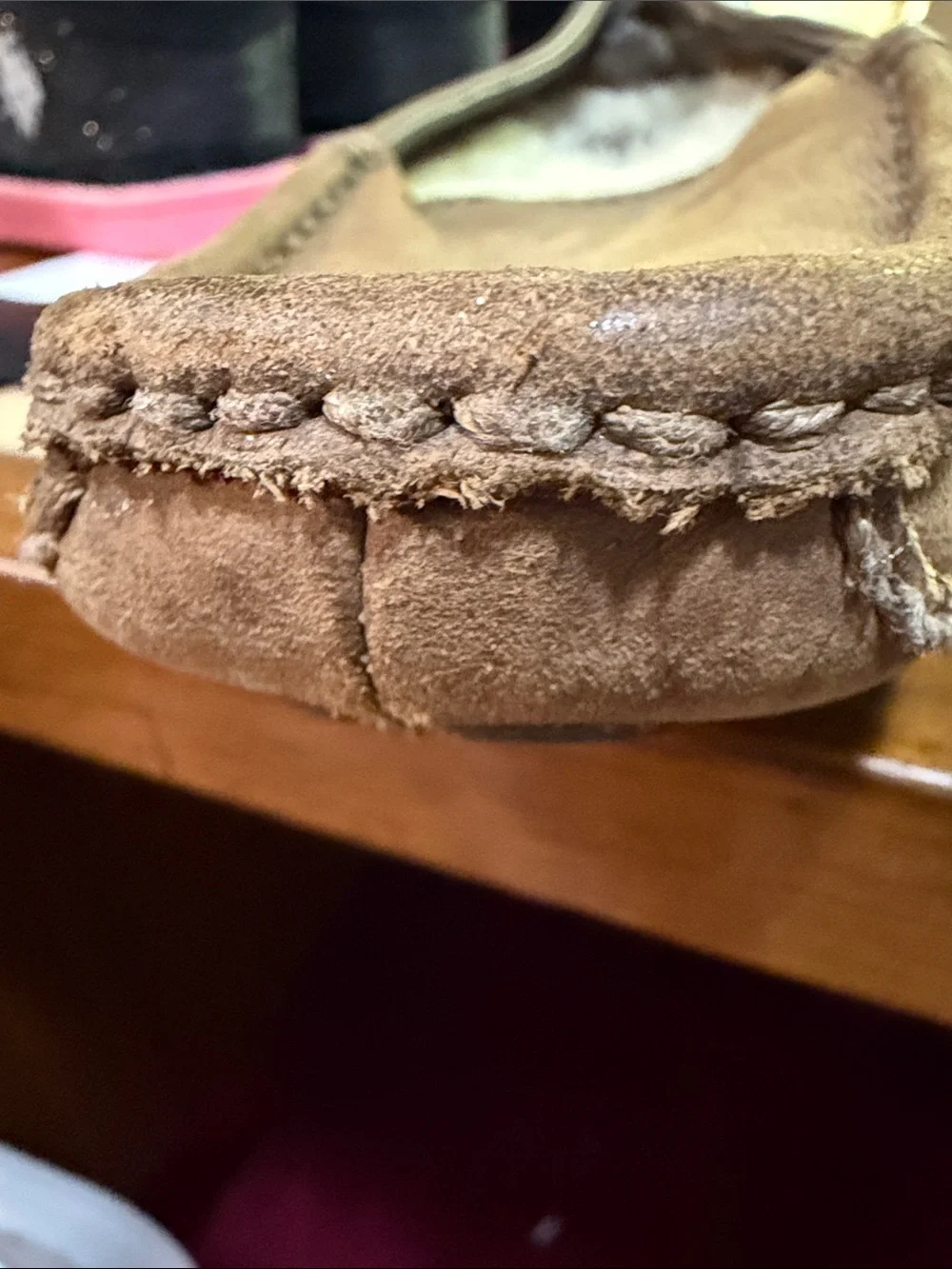 UGG Kid’s Chestnut Suede Slip-On Moccasins with Shearling