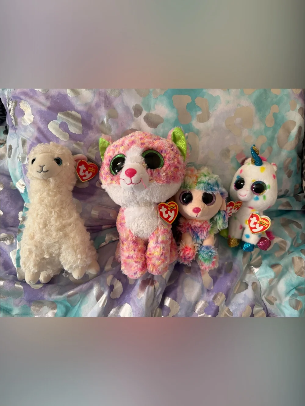 Ty Plush Rainbow Multicolor Small Pets Set - White, Pink, Green, Blue