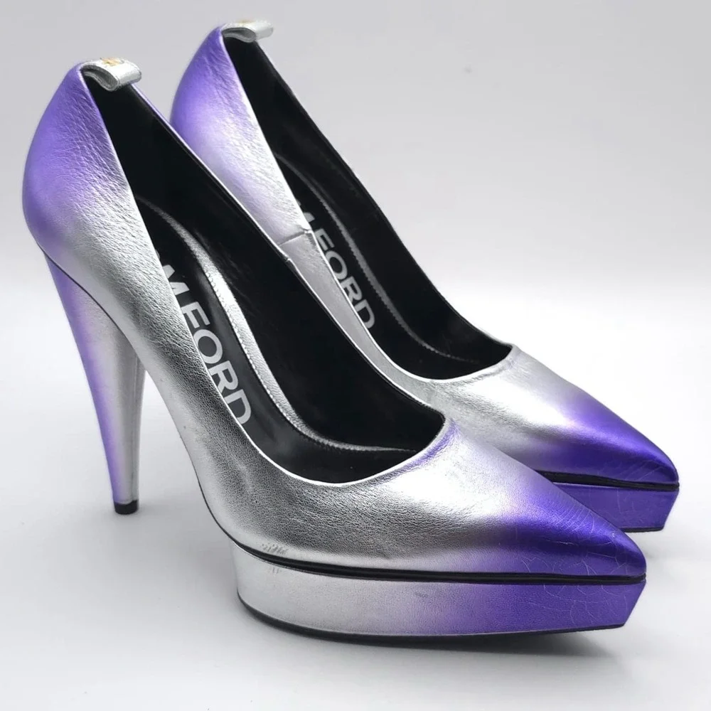 TOM FORD Size EU 39 Ombré‎ Cone Heel Platform Pumps Cone Silver Mauve Women's