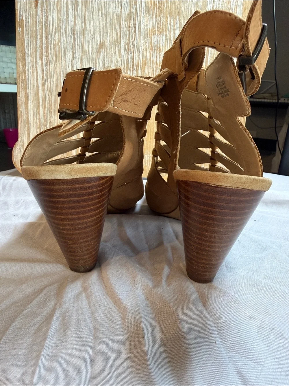 Vince Camuto Tan Strappy Gladiator Block Heel Sandals