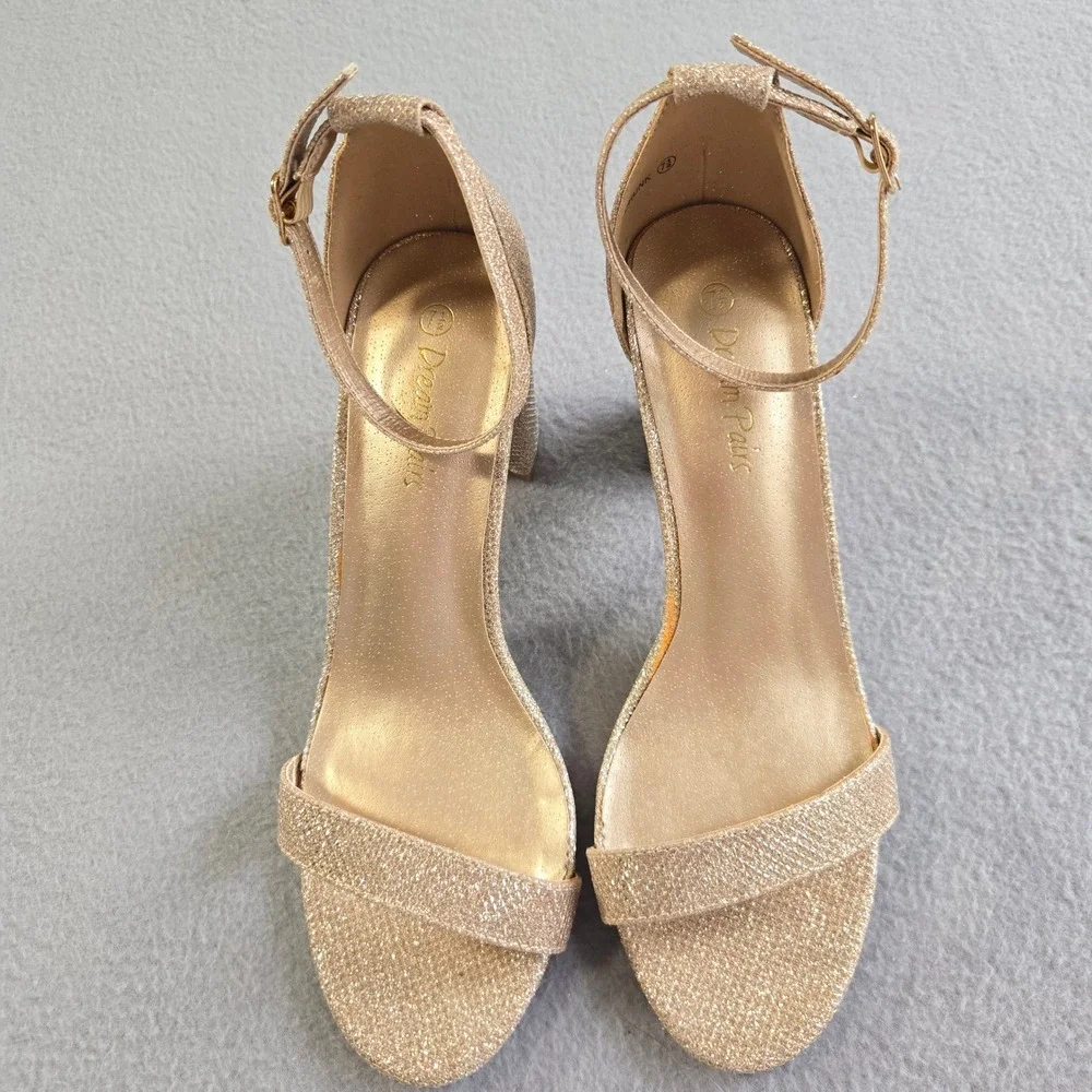 Dream Pairs Block Heel Sandals Womens 7.5 Gold Glitter Ankle Strap Chunky Pump