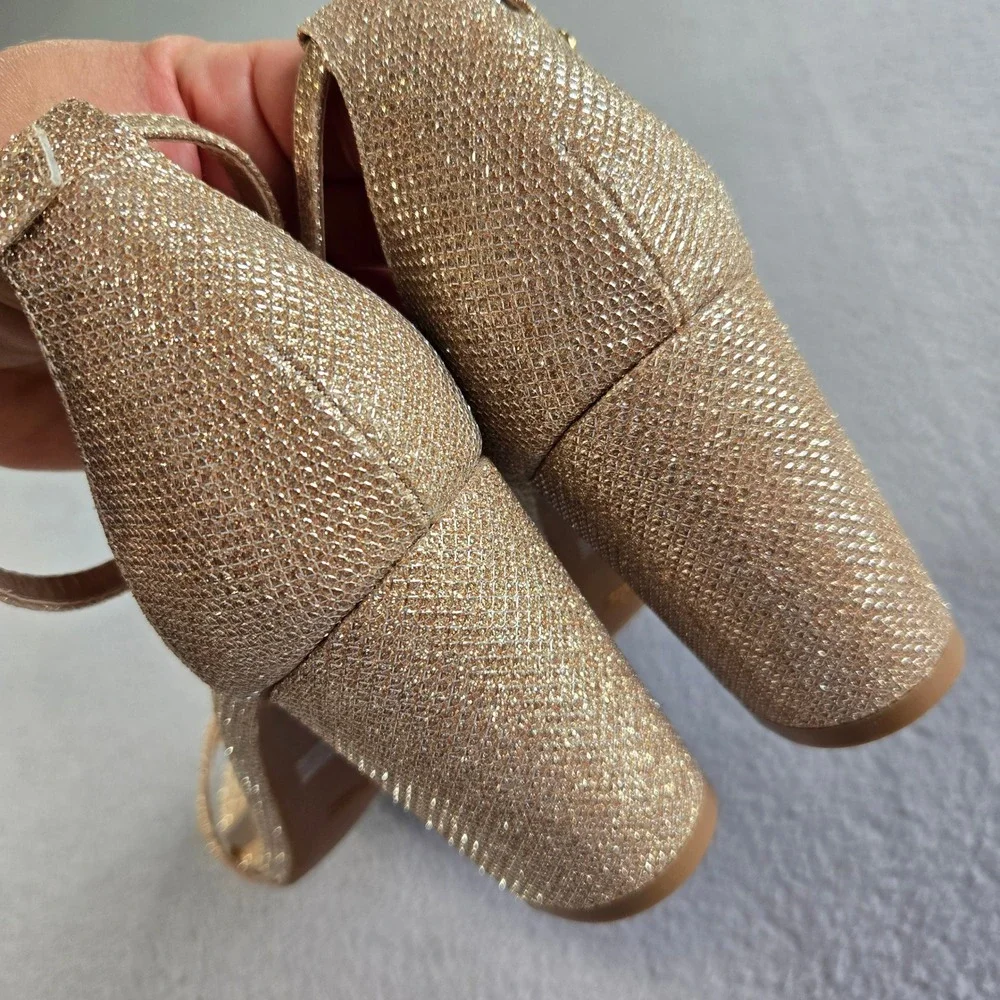 Dream Pairs Block Heel Sandals Womens 7.5 Gold Glitter Ankle Strap Chunky Pump