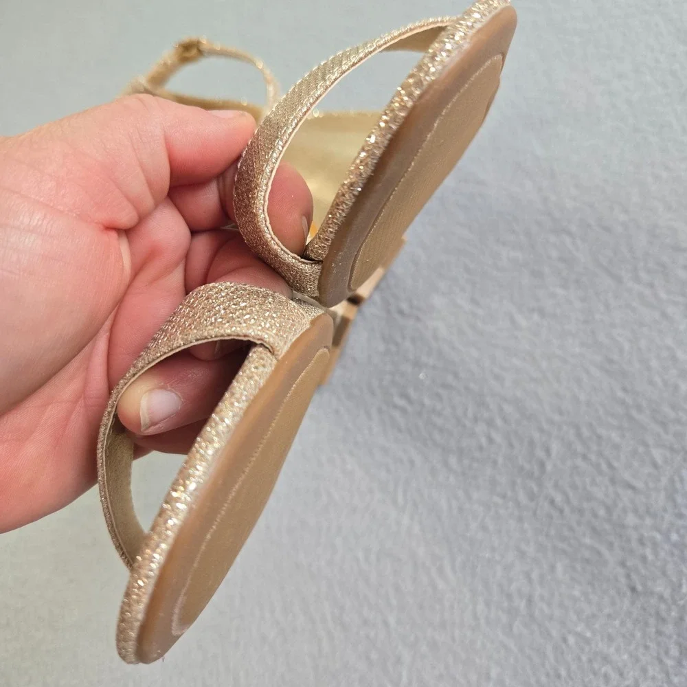 Dream Pairs Block Heel Sandals Womens 7.5 Gold Glitter Ankle Strap Chunky Pump