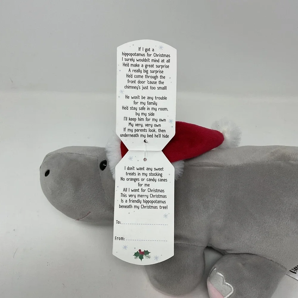 Ganz Gray Hippo Stuffed Plush Santa Hat I Want a Hippopotamus for Christmas