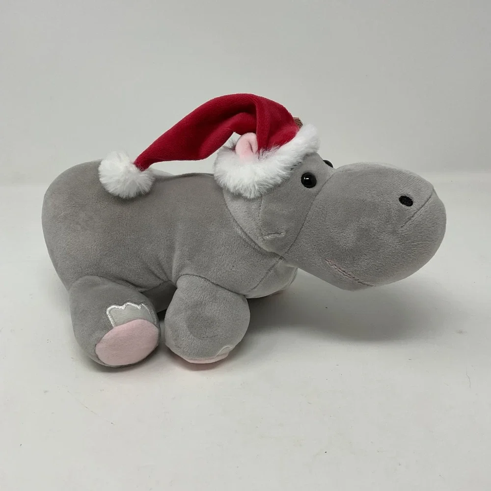Ganz Gray Hippo Stuffed Plush Santa Hat I Want a Hippopotamus for Christmas