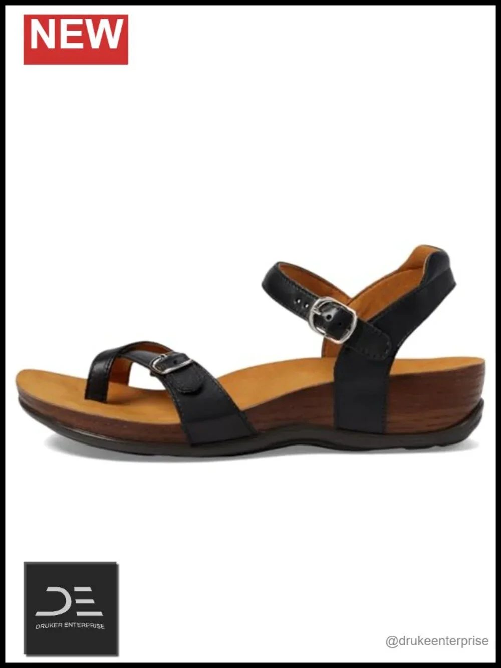 SAS Pampa Leather Toe Loop Sandal Wedge Low Heel Buckle Slingback