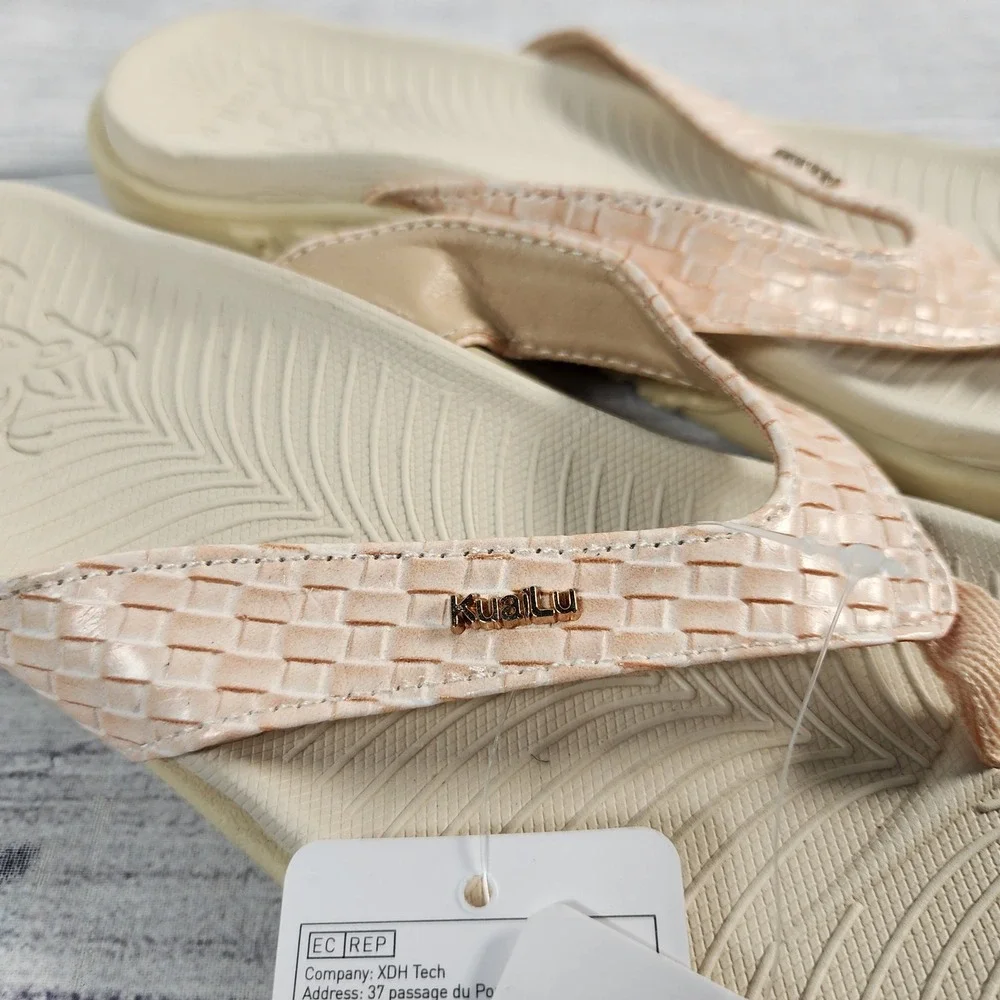 Kuailu Women's 7 Orthotic Flip Flops Peach Woven Comfort Sandals KW911-2503