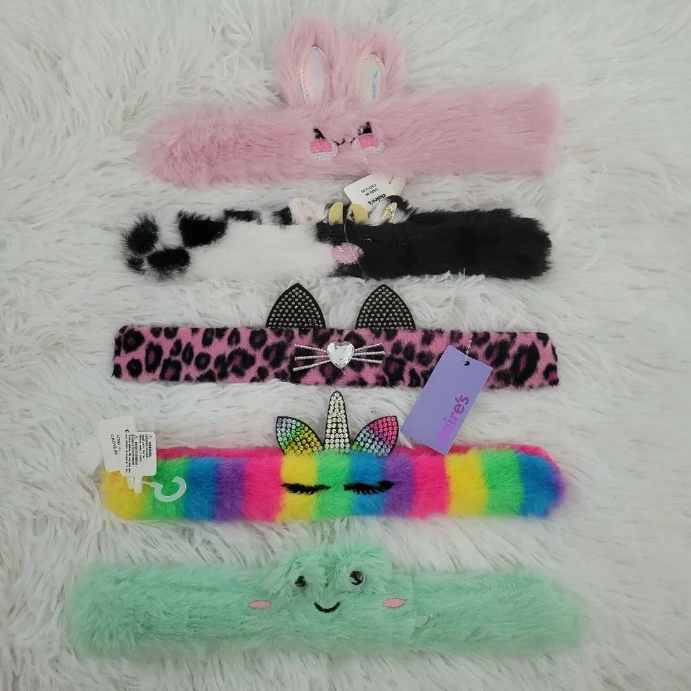 Claire's Plush Slap Bracelet Set