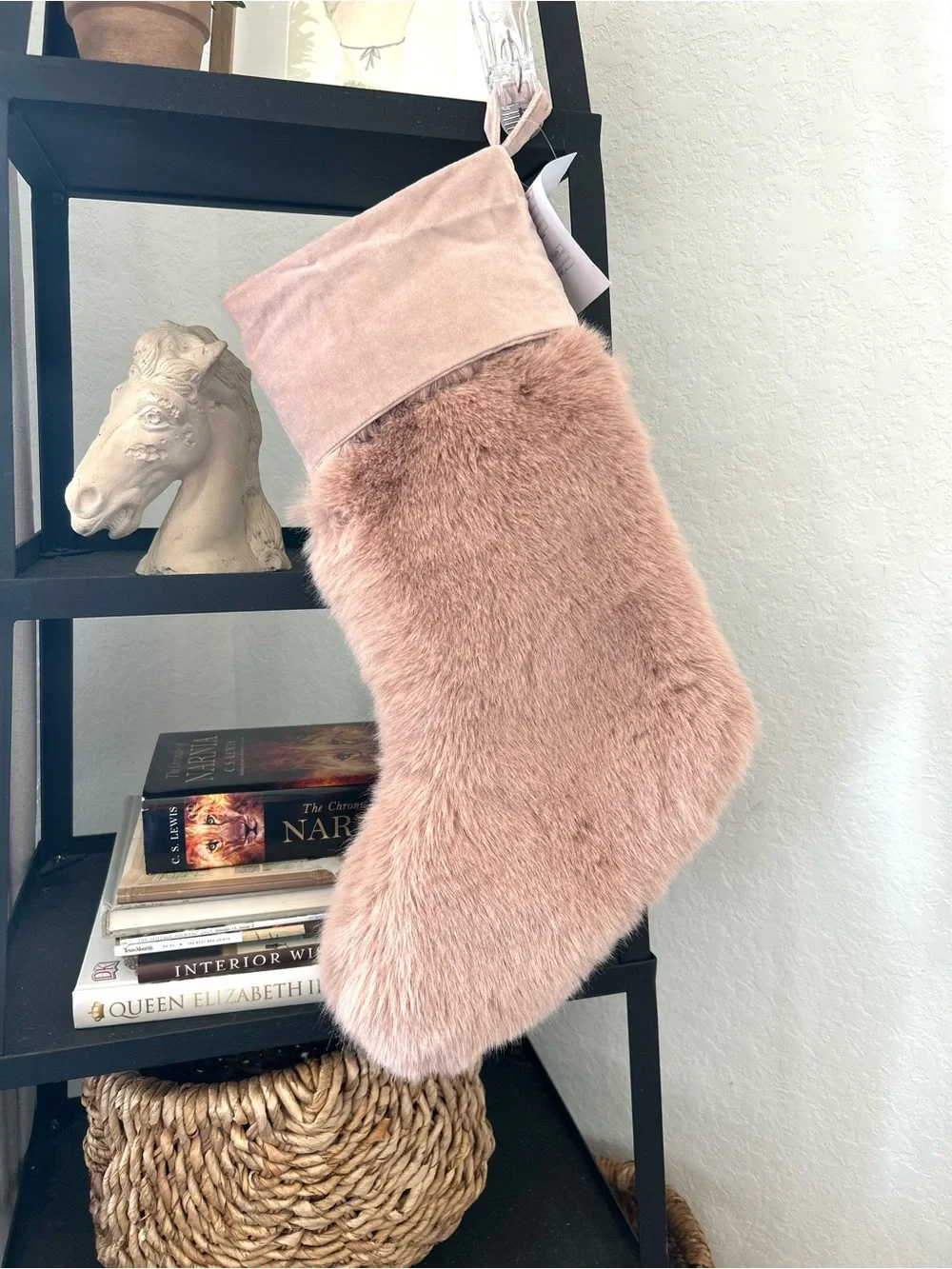 NWOT Pottery Barn Faux Fur Mink Stockings in Rosewood
