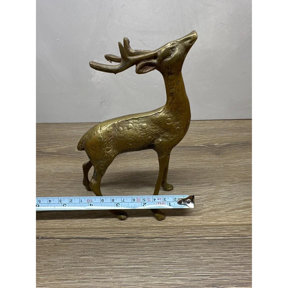 Vintage MCM Solid Brass Spotted Deer Figurine, Christmas Reindeer Decor, 6.5x5 I