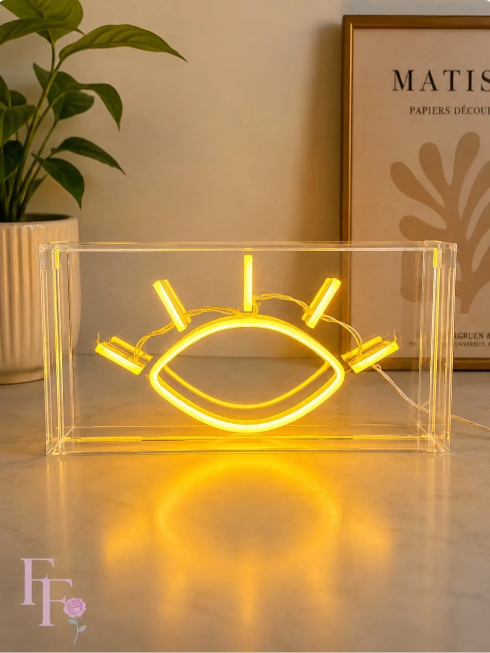 Modern Boho Yellow Evil Eye LED‎ Neon Sign Acrylic Box USB Powered Decor