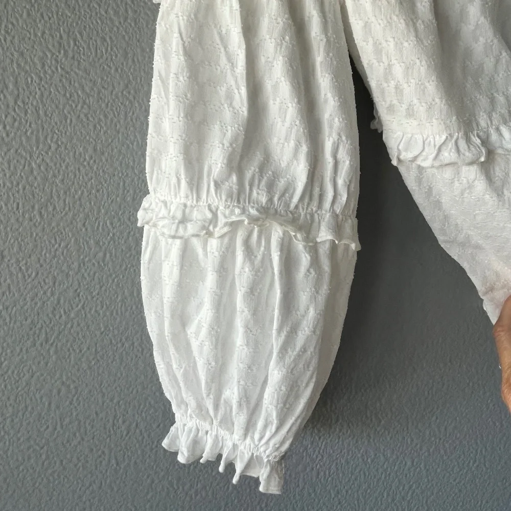 Anthropologie White Ruffled V-Neck Peasant Blouse