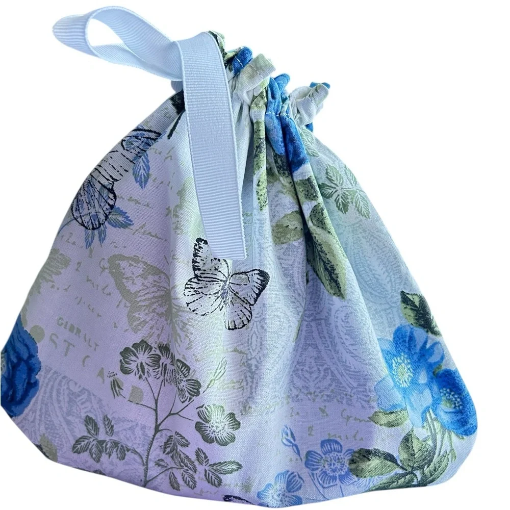 Hand Crafted Floral Butterfly Reusable Fabric Gift Bag Drawstring Eco Friendly