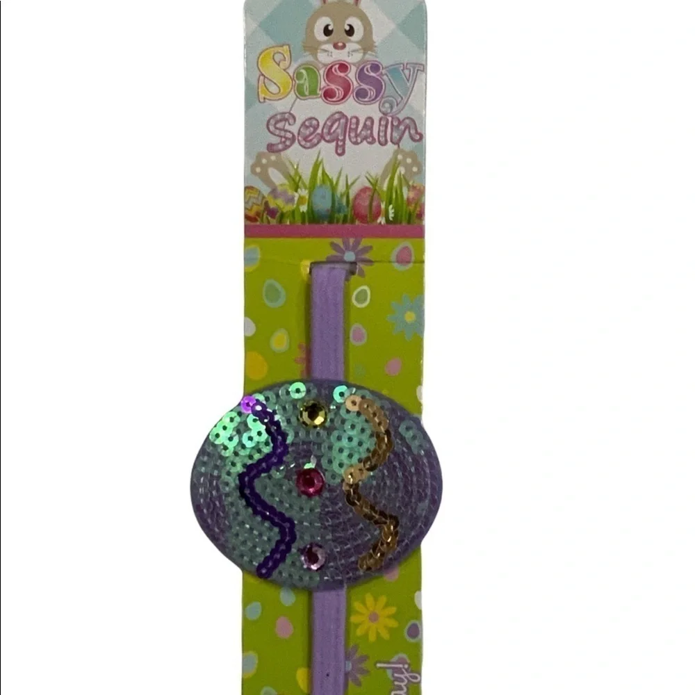 Sassy Sequin Easter Egg Headband Elasticized Easter Lavender Purple Girls Age 6+
