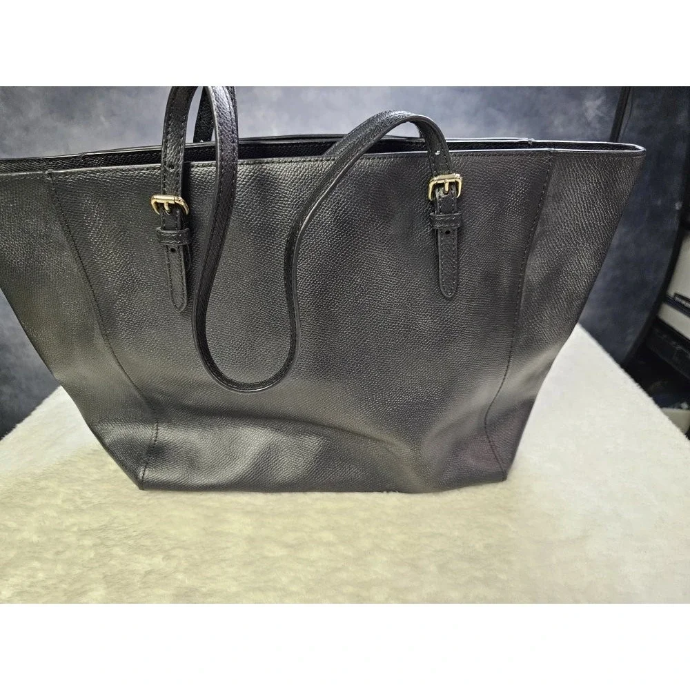 COACH Turnlock Large Tote Black Crossgrain Leather/ Gold Hardware Laptop WorkBag