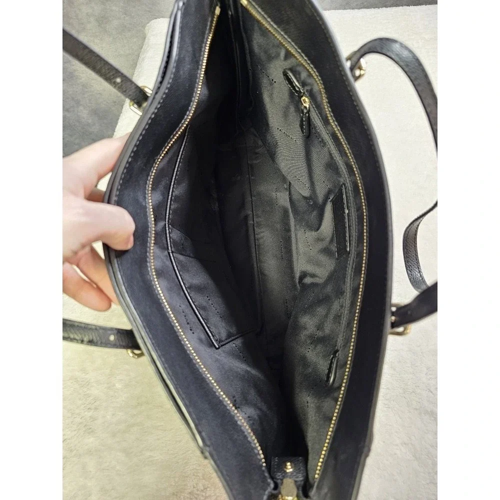 COACH Turnlock Large Tote Black Crossgrain Leather/ Gold Hardware Laptop WorkBag