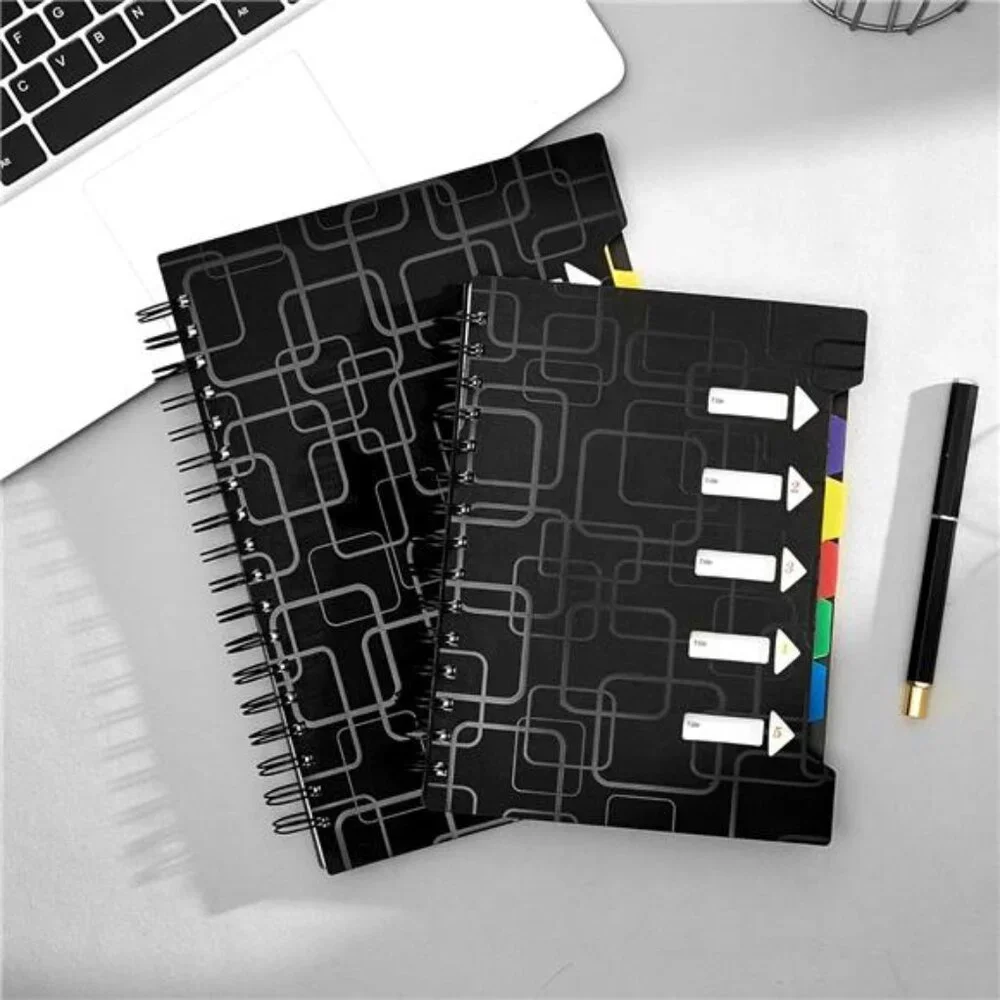 5 Subject College-Ruled Notebook, 240 Pages with Dividers, A5 Spiral, 5x7, Black