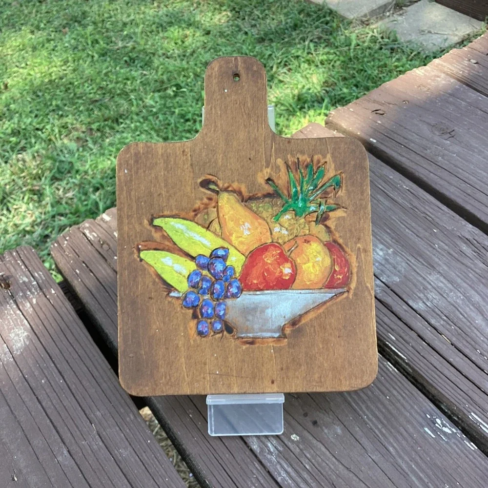 Vintage Hand Painted Wood Burned Fruit Still Life Wall Plaque Kitchen Decor 8.5