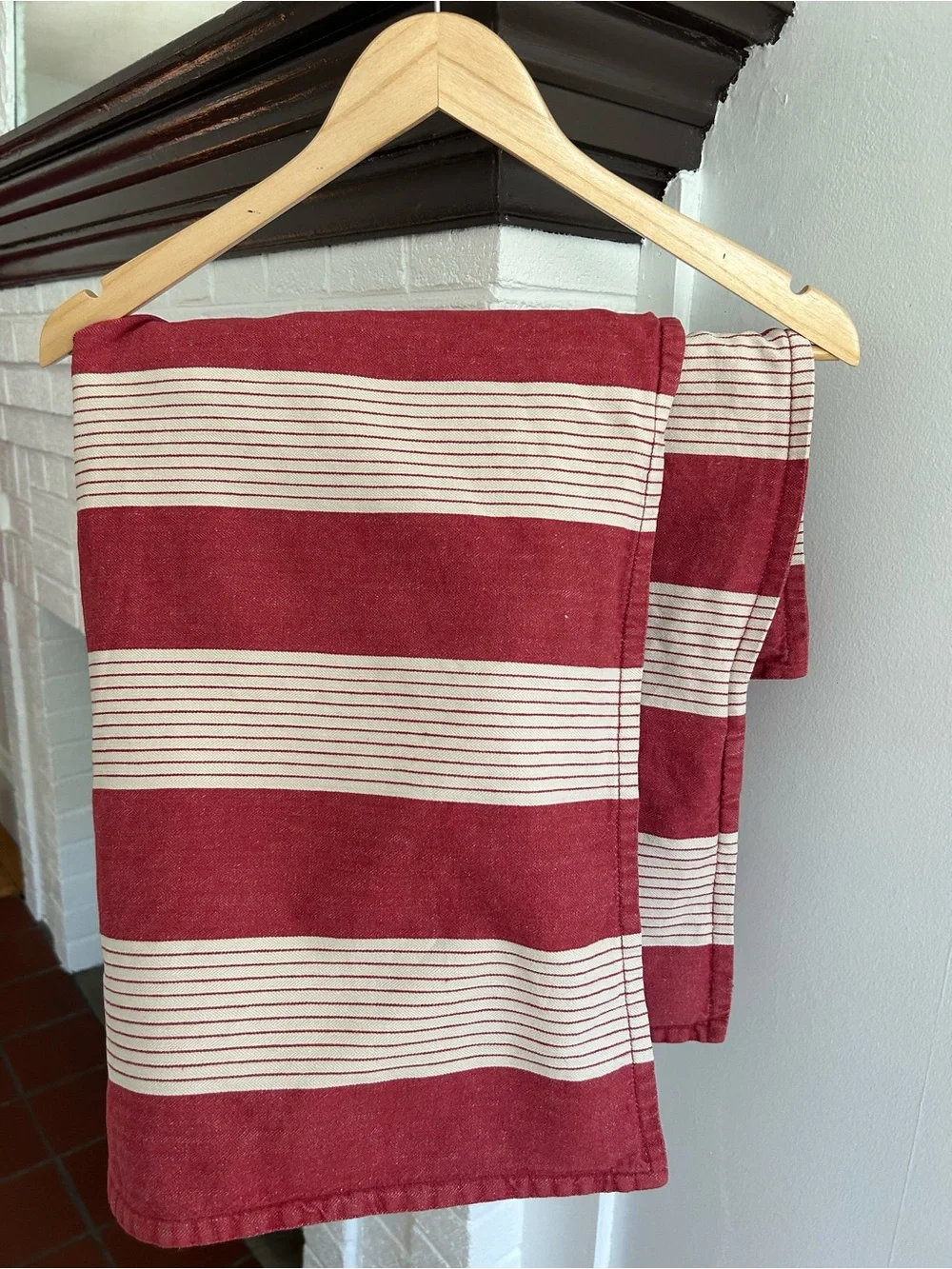 Pottery Barn Red and Cream Striped 2 Euro Shams