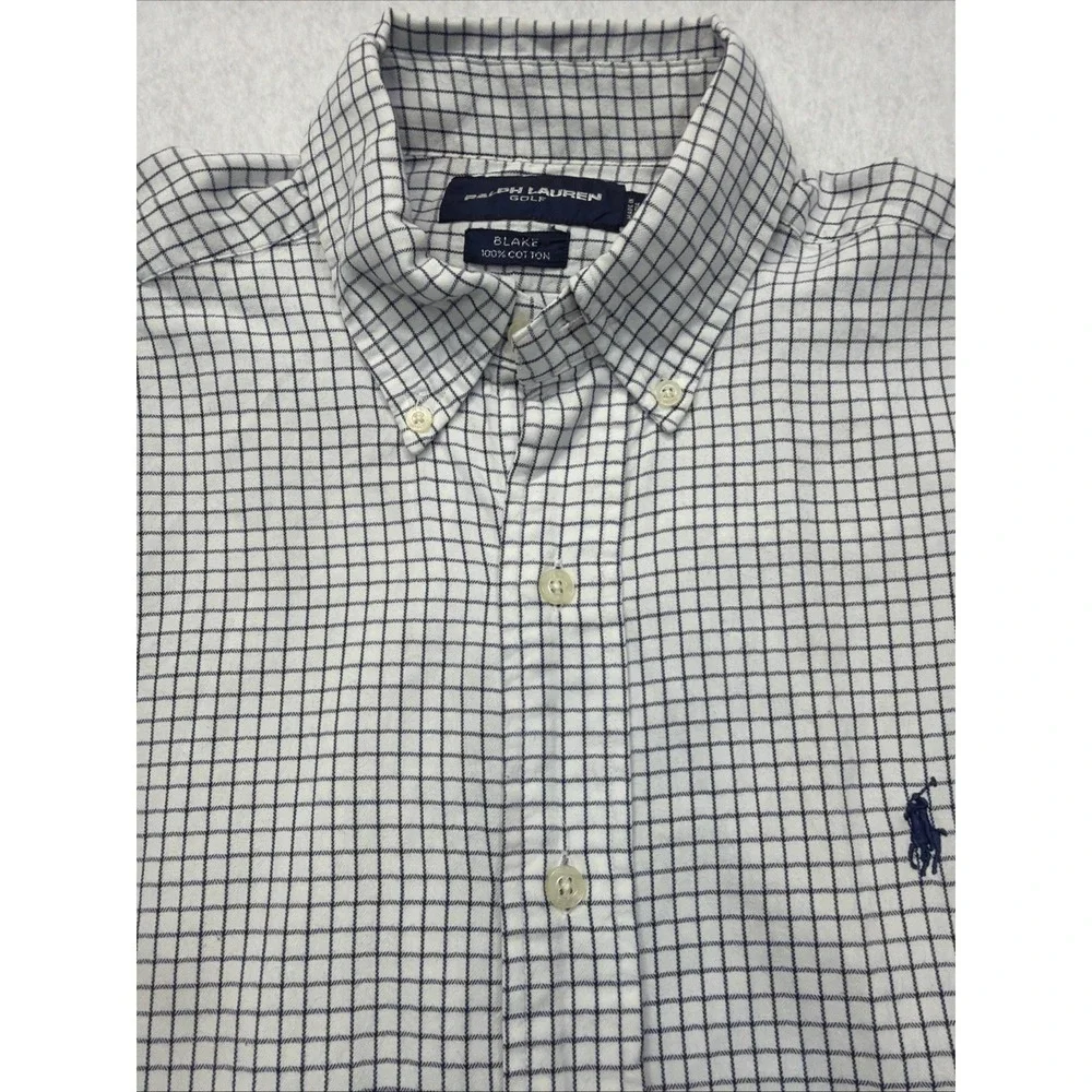 Ralph Lauren Golf Blake Fit Button Down Shirt‎ Men Size Small Plaid Blue Pony